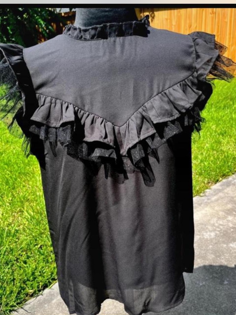 Black Ruffle Trim Sleeveless Blouse